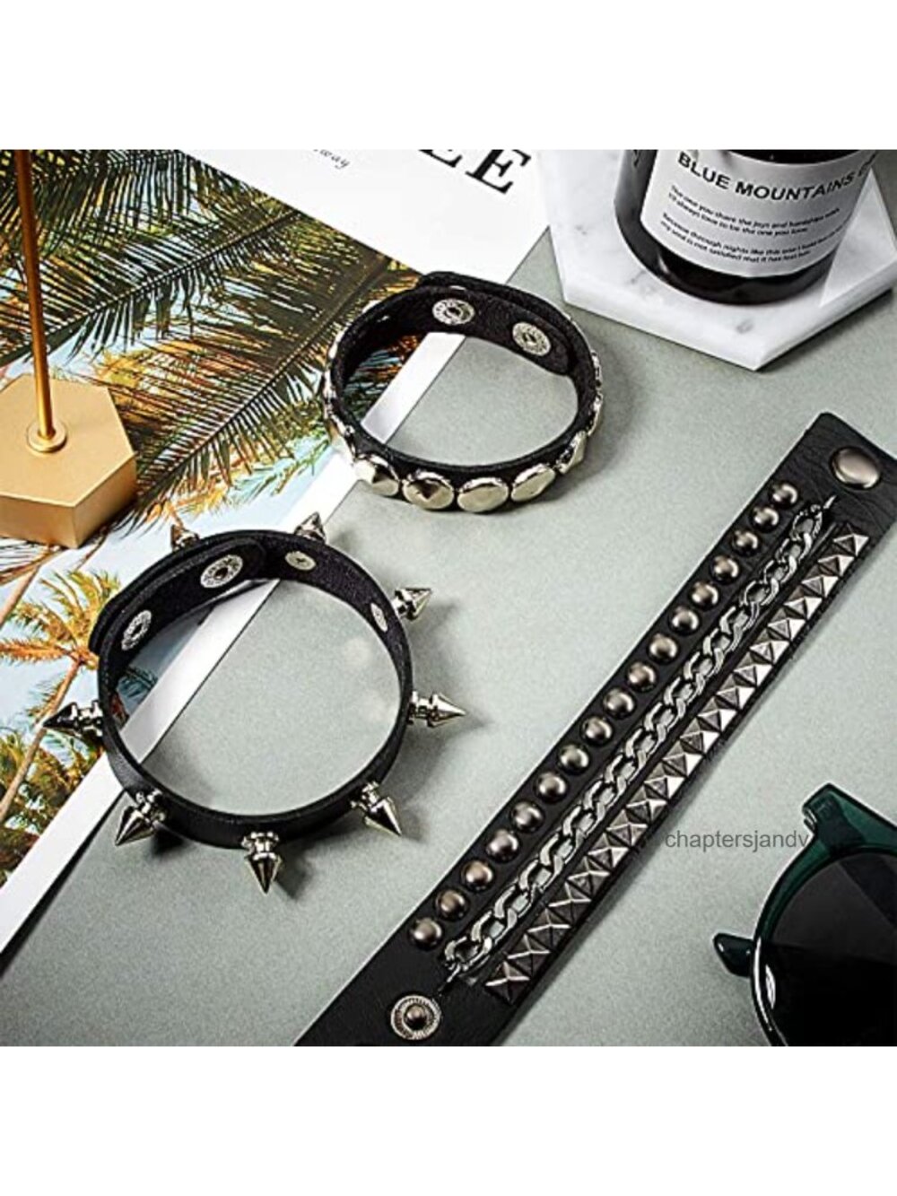 Punk Studded Faux Leather Cuff Bracelet Set Rivet Biker Jewelry Gift - Picture 5 of 6